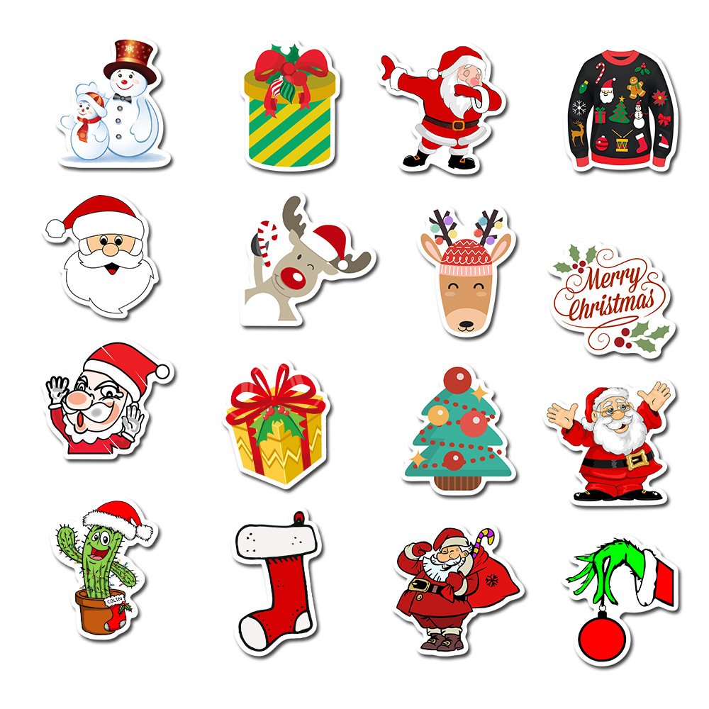 Ready Stock Waterproof Packaging Decals Die Cut Stickers Vinyl Red Christmas Window Sticker for Kids Cartoon Home Door Decor