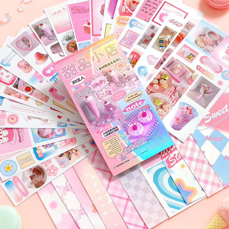 Simno 30 Sheets Girls Cute Cartoon Decorative Washi Stickers and Papers for Scrapbooking Water Bottle