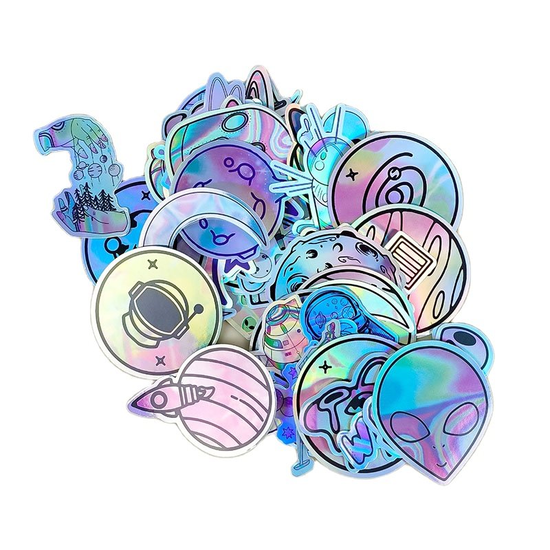 Waterproof holographic cartoon sticker Custom Logo Holographic die-cut Stickers for Kids reflective color laser stickers