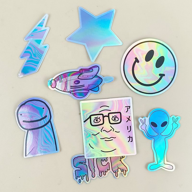 Waterproof holographic cartoon sticker Custom Logo Holographic die-cut Stickers for Kids reflective color laser stickers