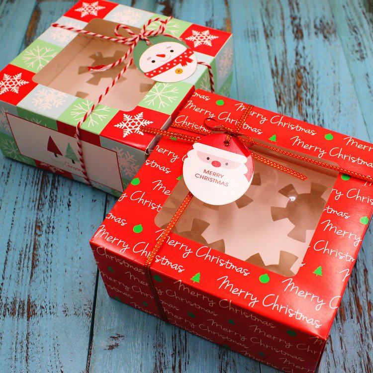 2024 Snowflake Christmas Cup Cake Box Christmas Dessert Paper Boxes 4 Holes Christmas Cupcake Packaging Box With Clear Window