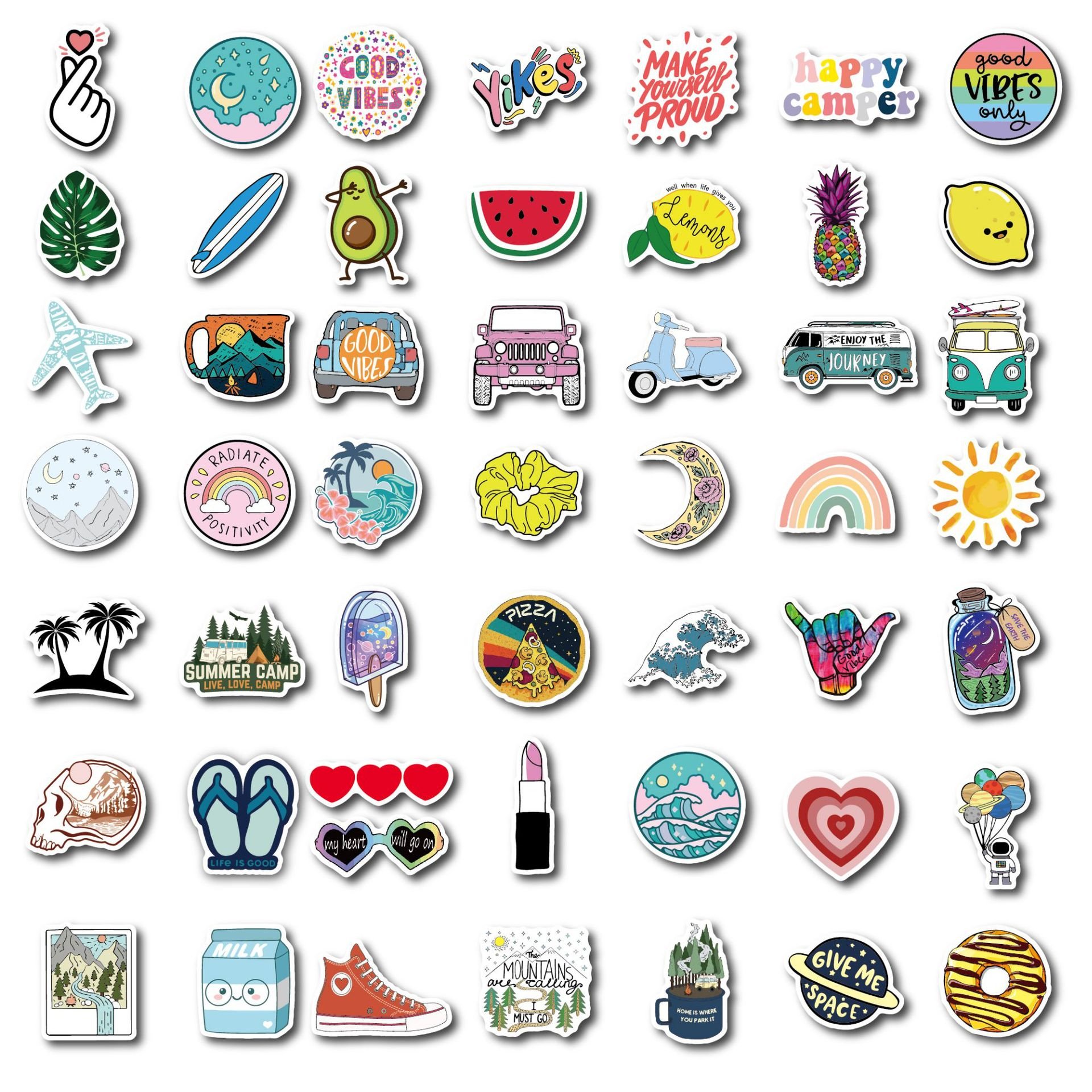 Promotion 100pcs PVC Self-Adhesive DIY Self Adhesive Die Cut Cartoon Waterproof Suitcase Household Outside Small Fresh Sticker