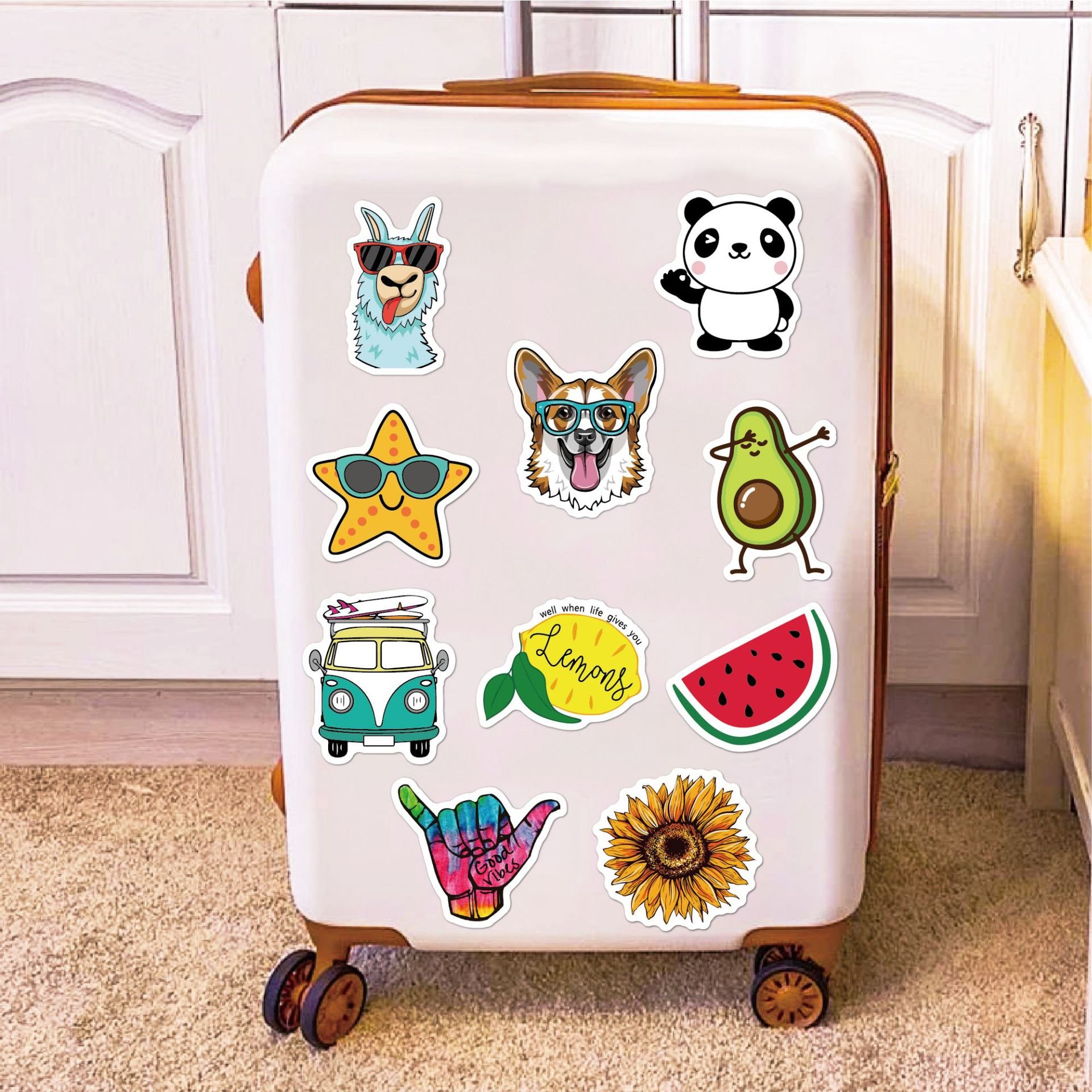 Promotion 100pcs PVC Self-Adhesive DIY Self Adhesive Die Cut Cartoon Waterproof Suitcase Household Outside Small Fresh Sticker