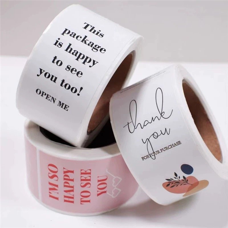 Custom Die Cut Glossy Shape Company Logo Vinyl Sticker Waterproof Paper Adhesive Craft Gift Wrapping Packaging Rolled Packing