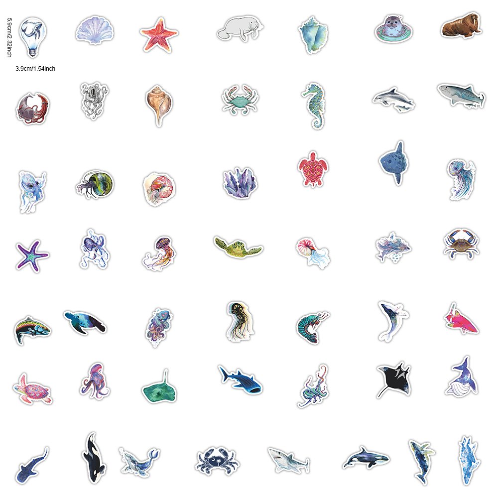 50 PCS Marine life animals sea turtle shark octopus cute vinyl Cartoon Stickers Custom for Laptop