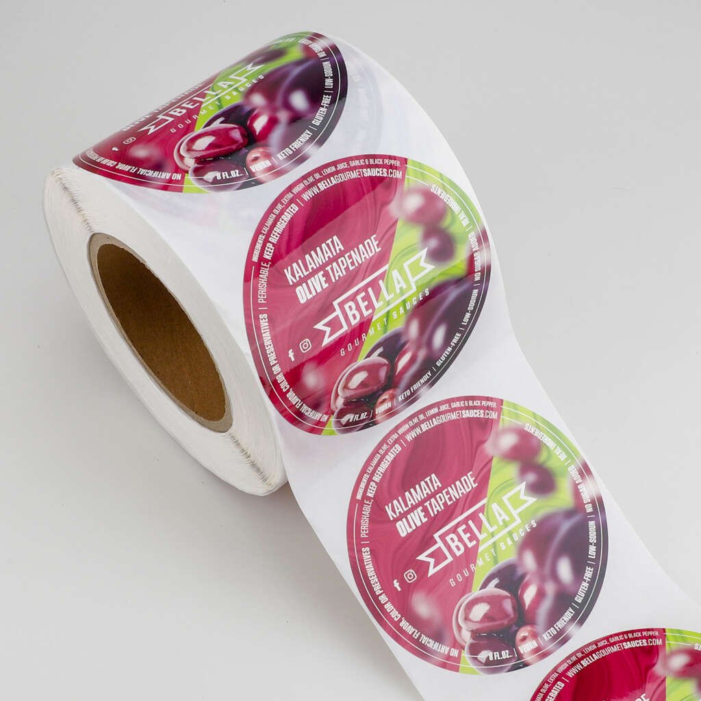 custom color design printed logo circle packaging sticker self adhesive vinyl waterproof round label sticker roll printing