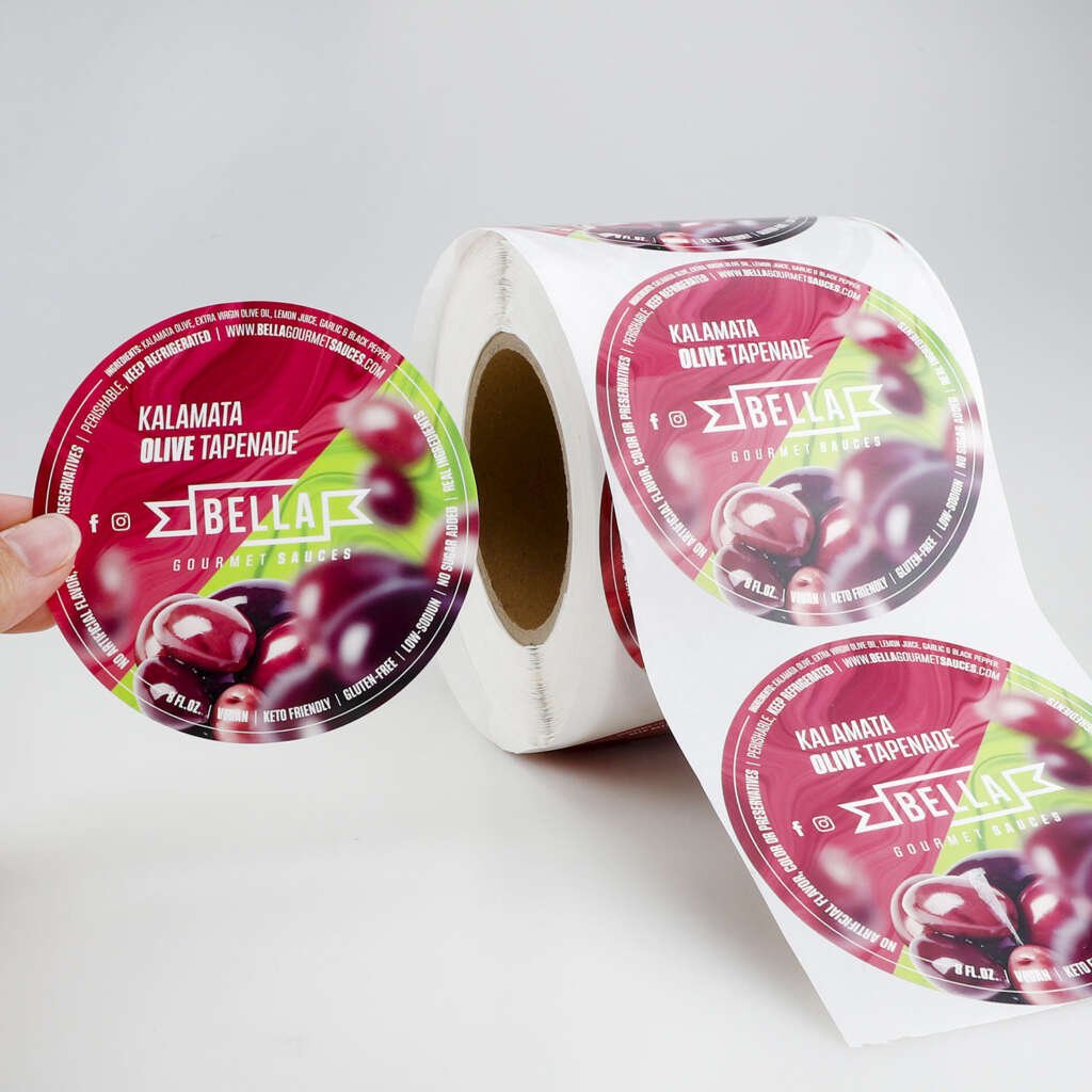 custom color design printed logo circle packaging sticker self adhesive vinyl waterproof round label sticker roll printing