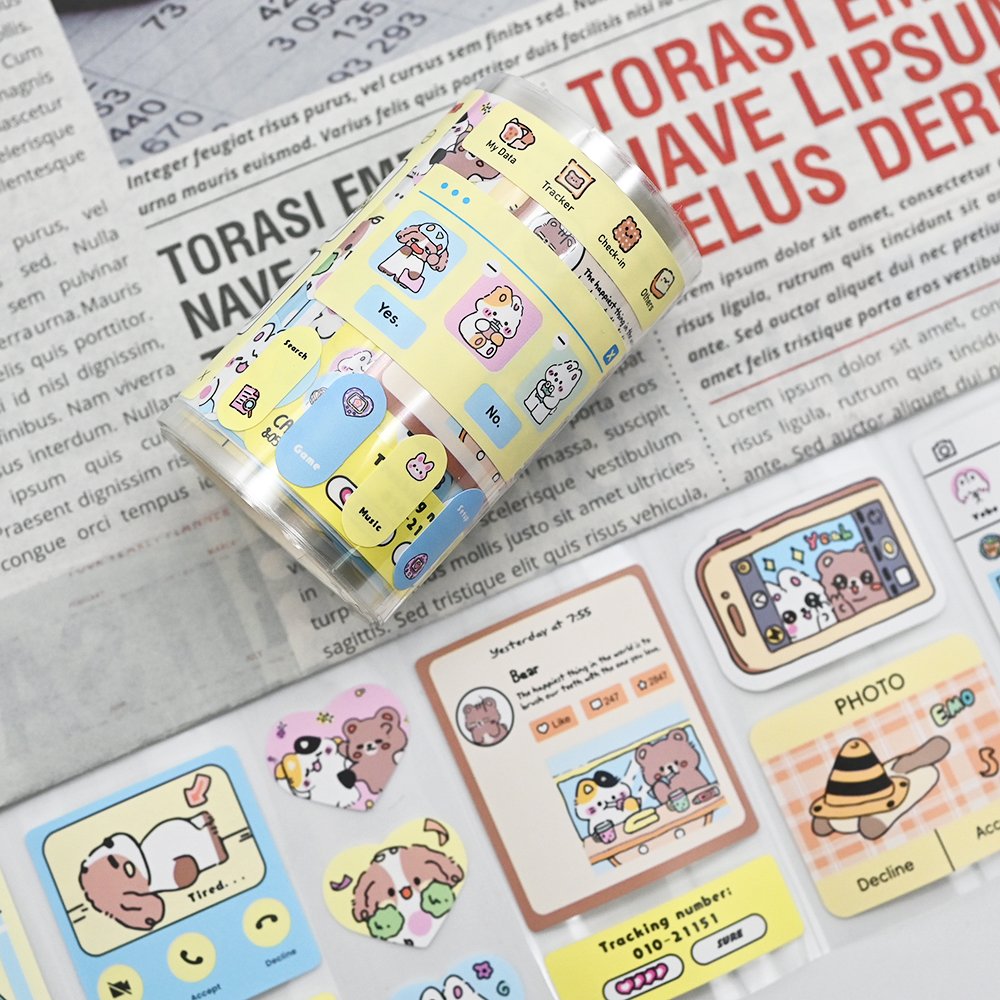 Animal Series Cute Kawaii Cat Hand-Painted Cartoon Art Gel Sticker Scrapbooking Decorative Notebook Writable Diary Tape