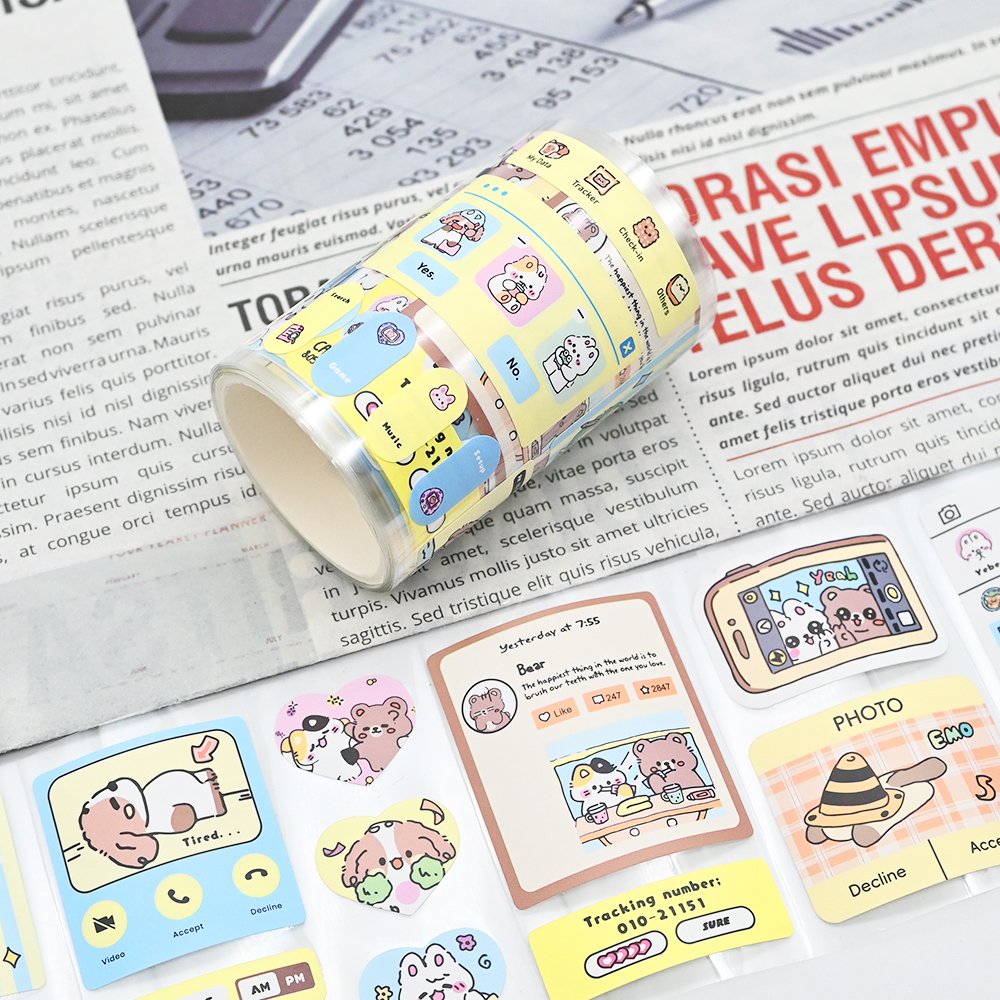 Animal Series Cute Kawaii Cat Hand-Painted Cartoon Art Gel Sticker Scrapbooking Decorative Notebook Writable Diary Tape