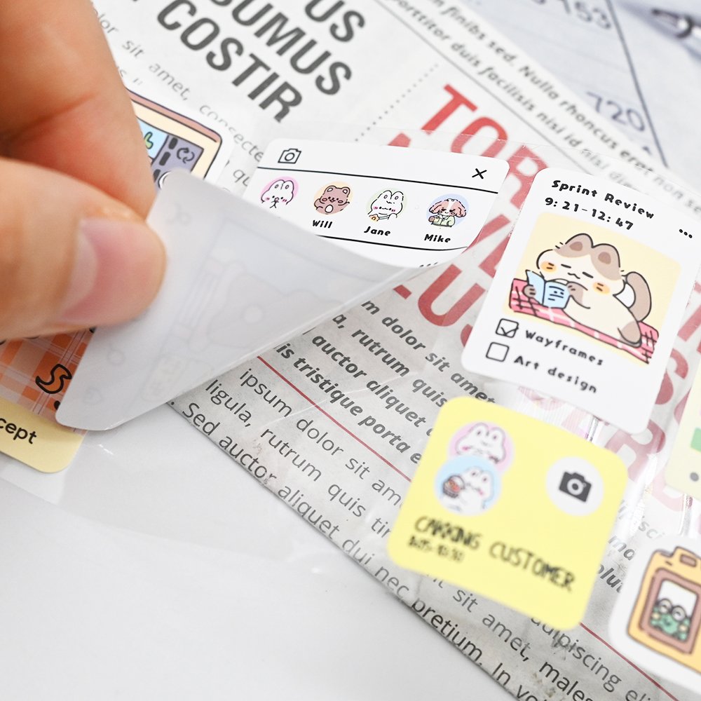 Animal Series Cute Kawaii Cat Hand-Painted Cartoon Art Gel Sticker Scrapbooking Decorative Notebook Writable Diary Tape