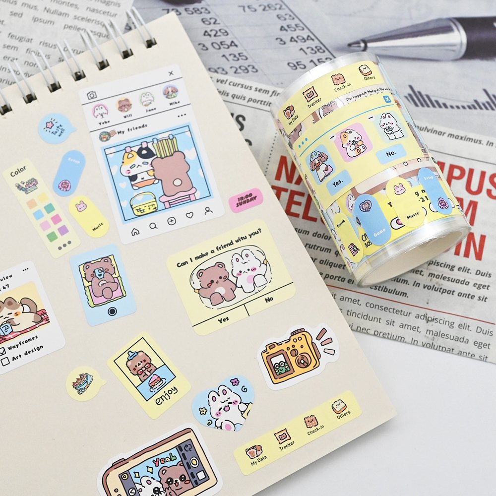 Animal Series Cute Kawaii Cat Hand-Painted Cartoon Art Gel Sticker Scrapbooking Decorative Notebook Writable Diary Tape