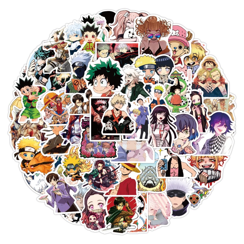 50pcs Waterproof Mixed Anime Stickers Custom Vinyl Die Cut Mobile Water Bottle Sticker Luggage Laptop Japanese Cartoon Stickers