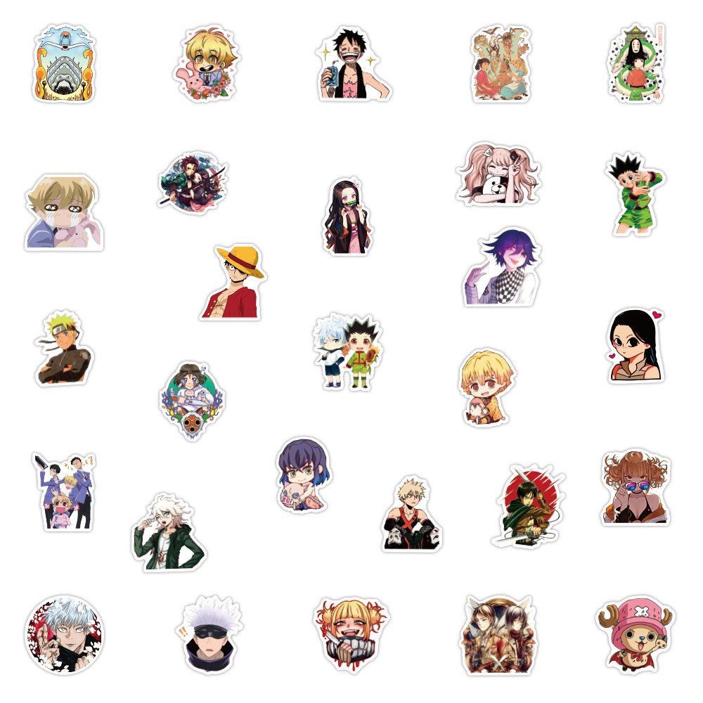 50pcs Waterproof Mixed Anime Stickers Custom Vinyl Die Cut Mobile Water Bottle Sticker Luggage Laptop Japanese Cartoon Stickers