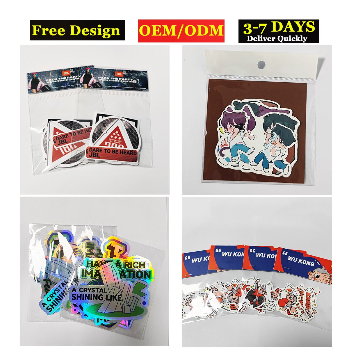 Cartoon Sticker Packs in OPP Bag for Advertising Promotion Use Waterproof Die Cut PVC Vinyl Custom Sticker Packs