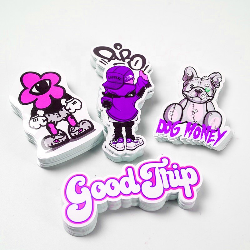 Custom Logo Self Adhesive Glitter Die Cut Vinyl Stickers Waterproof Vinyl Holographic CartoonDie Cut Stickers