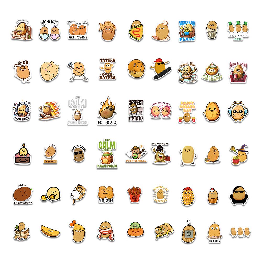 54pcs funny potato PVC waterproof graffiti decorative sticker pack for kids laptop phone bike car guitar notebook