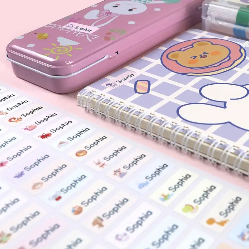 Self adhesive name stickers manufacturer hot selling cartoon name logo stickers kid name school sticker