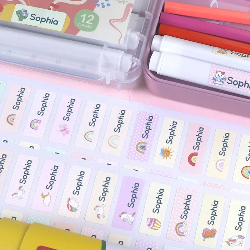 Self adhesive name stickers manufacturer hot selling cartoon name logo stickers kid name school sticker