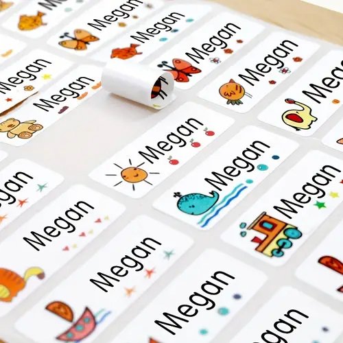 Self adhesive name stickers manufacturer hot selling cartoon name logo stickers kid name school sticker