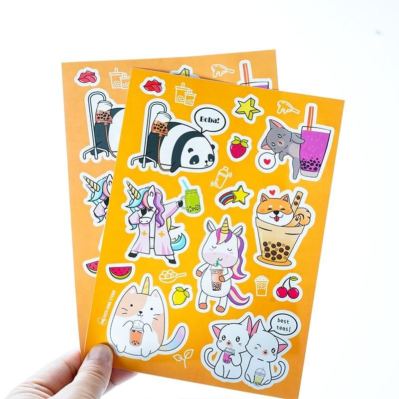 Quality Custom Printing Waterproof Adhesive Vinyl Label Logo Die Cut Labels Stickers Sheet Cartoon Kiss Cut Sticker Paper