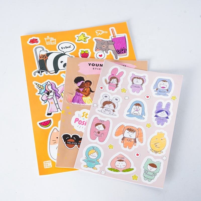 Quality Custom Printing Waterproof Adhesive Vinyl Label Logo Die Cut Labels Stickers Sheet Cartoon Kiss Cut Sticker Paper