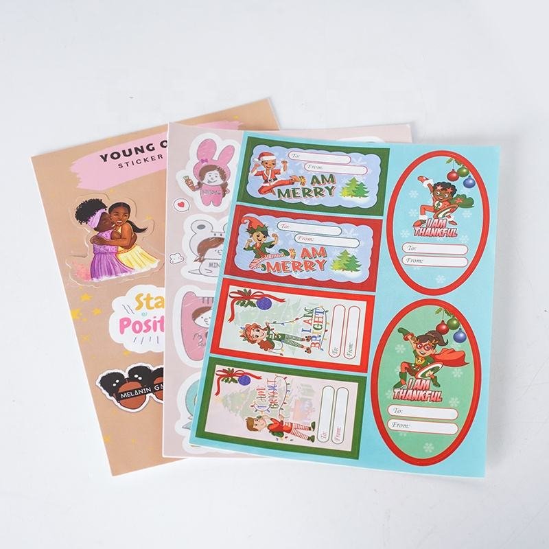 Quality Custom Printing Waterproof Adhesive Vinyl Label Logo Die Cut Labels Stickers Sheet Cartoon Kiss Cut Sticker Paper