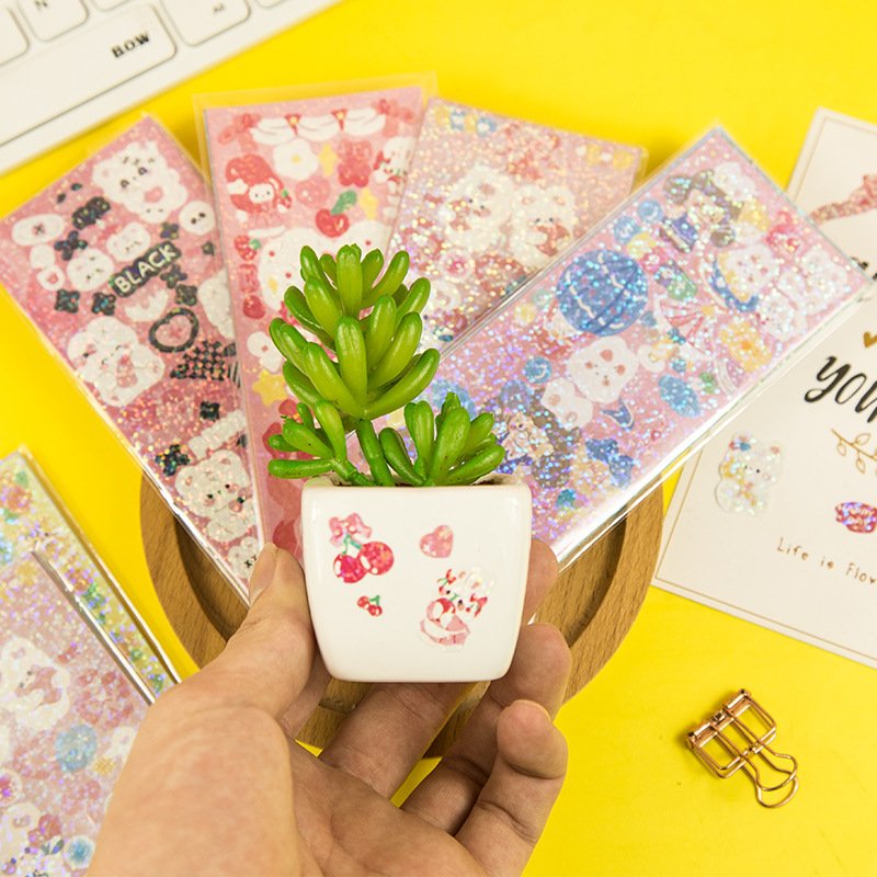 DIY cute girl student Laser sticker set Waterproof Kawaii Cartoon Cute Glitter Animal Scrapbook