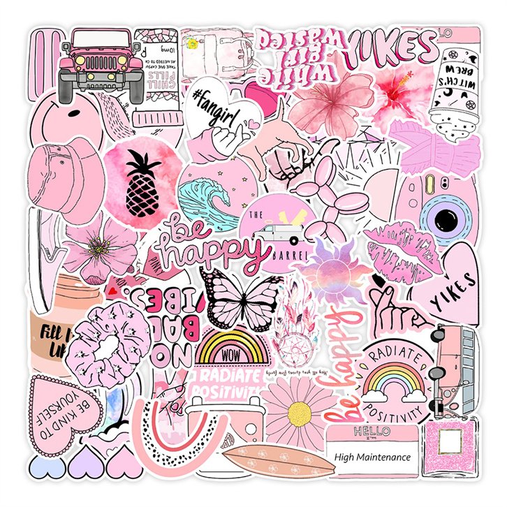 Pink Preppy Decorative Die Cut Stickers Smile Vinyl Waterproof Pvc Sticker for Laptop Water Bottles Car Stickers Decals