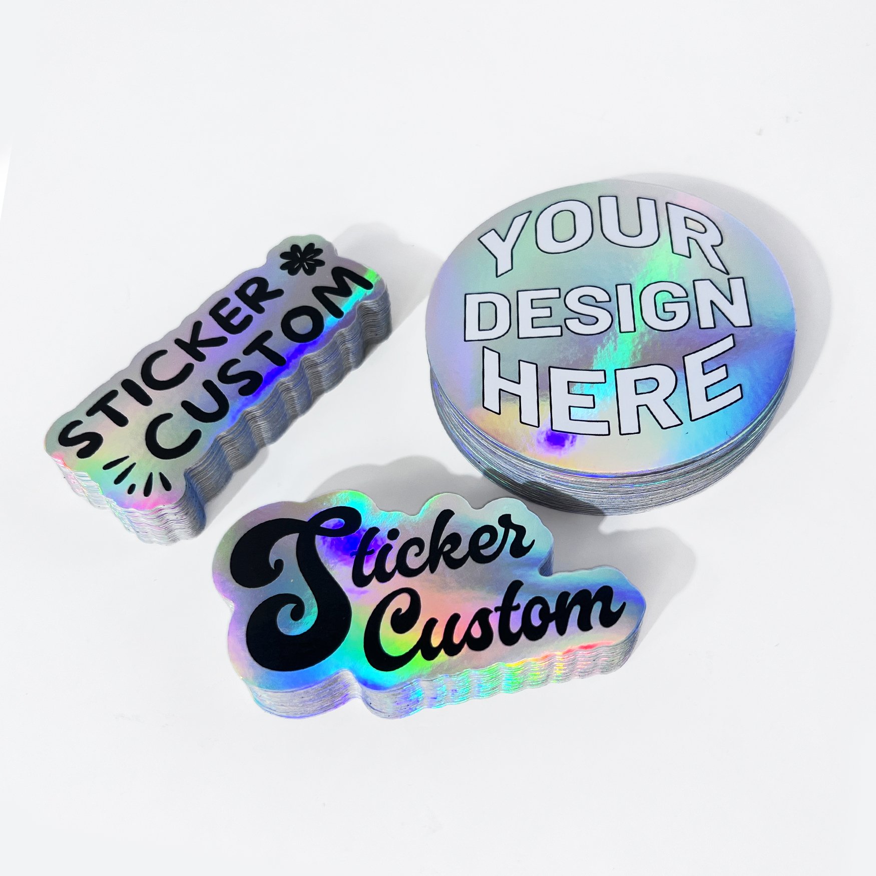 Custom UV Resist Waterproof Vinyl Rainbow Silver Laser Hologram Sticker Label Custom Logo Die Cut Glitter Holographic Stickers