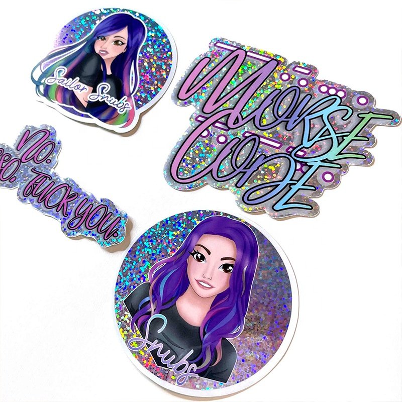 LOW MOQ Custom Popular Cartoon Die Cut Laser Reflective Hologram Sticker Anime Holographic Sticker for Promotion