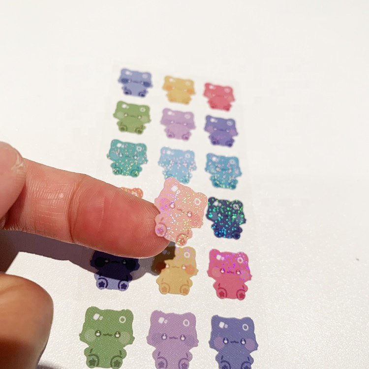 High Quality 15*5 Shimmer Custom Printing Self Adhesive Kiss Cut Colorful Thick Glitter Planner Sticker Sheets