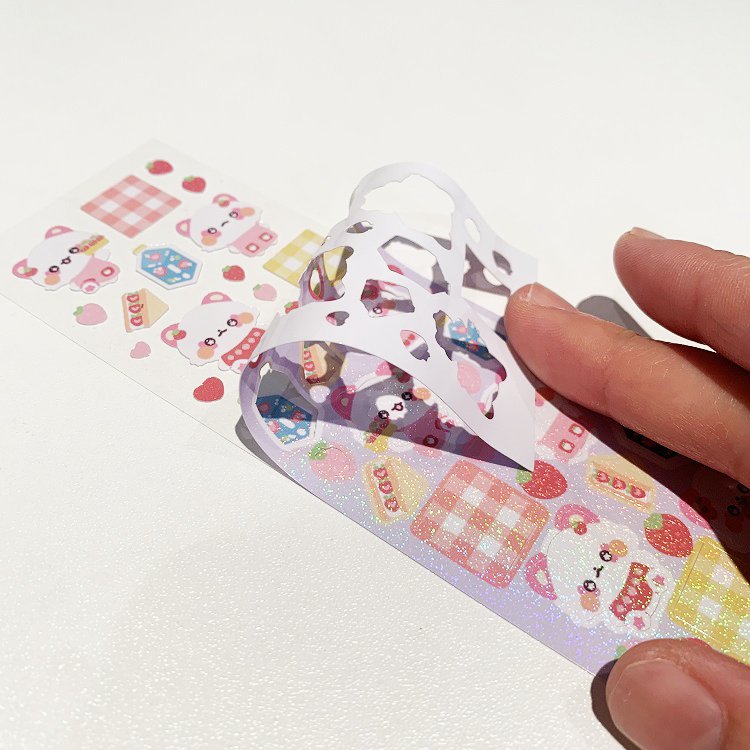 High Quality 15*5 Shimmer Custom Printing Self Adhesive Kiss Cut Colorful Thick Glitter Planner Sticker Sheets