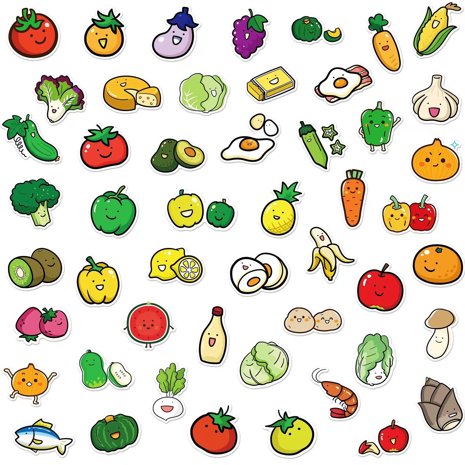 e-50pcs fruit and vegetable Fruit and vegetable plant graffiti stickers packs Skateboards car phone bottle cup
