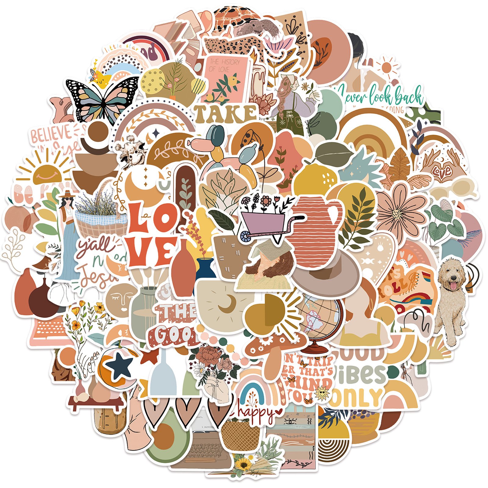 100PCS Retro Bohemian Art Waterproof Sticker Aesthetic Decal DIY Phone Laptop Car Guitar Luggage Suitcase Cute Toys Stickers