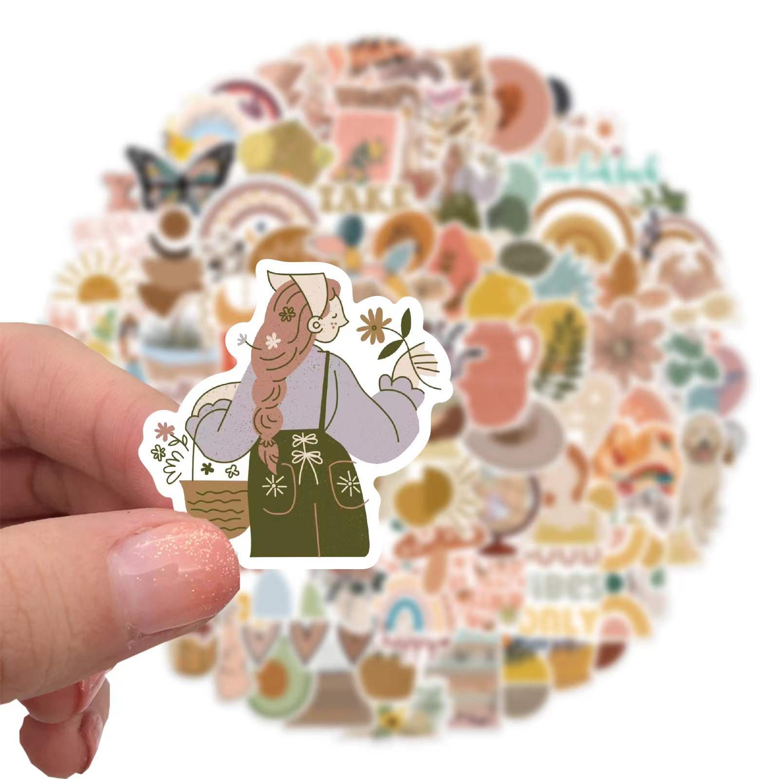 100PCS Retro Bohemian Art Waterproof Sticker Aesthetic Decal DIY Phone Laptop Car Guitar Luggage Suitcase Cute Toys Stickers