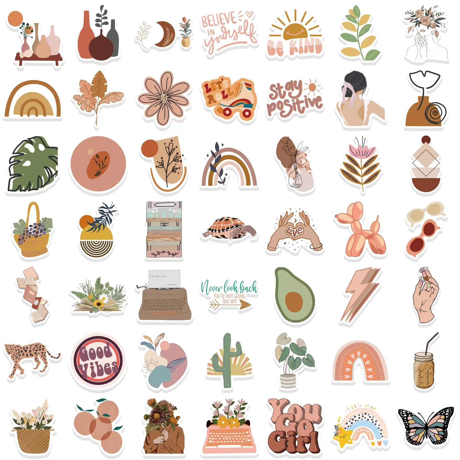 100PCS Retro Bohemian Art Waterproof Sticker Aesthetic Decal DIY Phone Laptop Car Guitar Luggage Suitcase Cute Toys Stickers