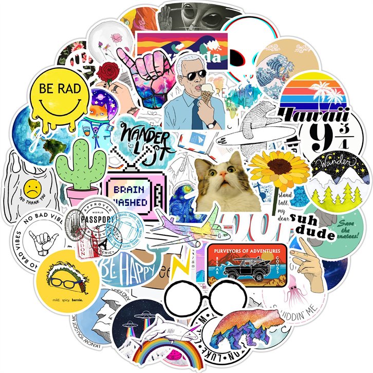 50Pcs INS Style Sticker Customize Stickers Waterproof Personalized Labels Children School Stationery Water Bottle Flower sticker