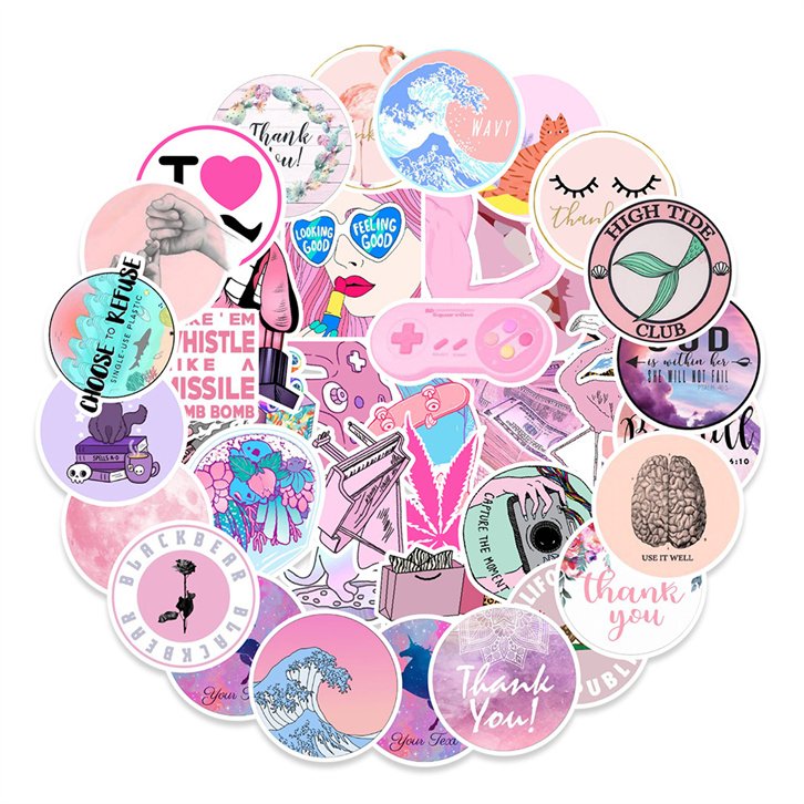 50Pcs INS Style Sticker Customize Stickers Waterproof Personalized Labels Children School Stationery Water Bottle Flower sticker
