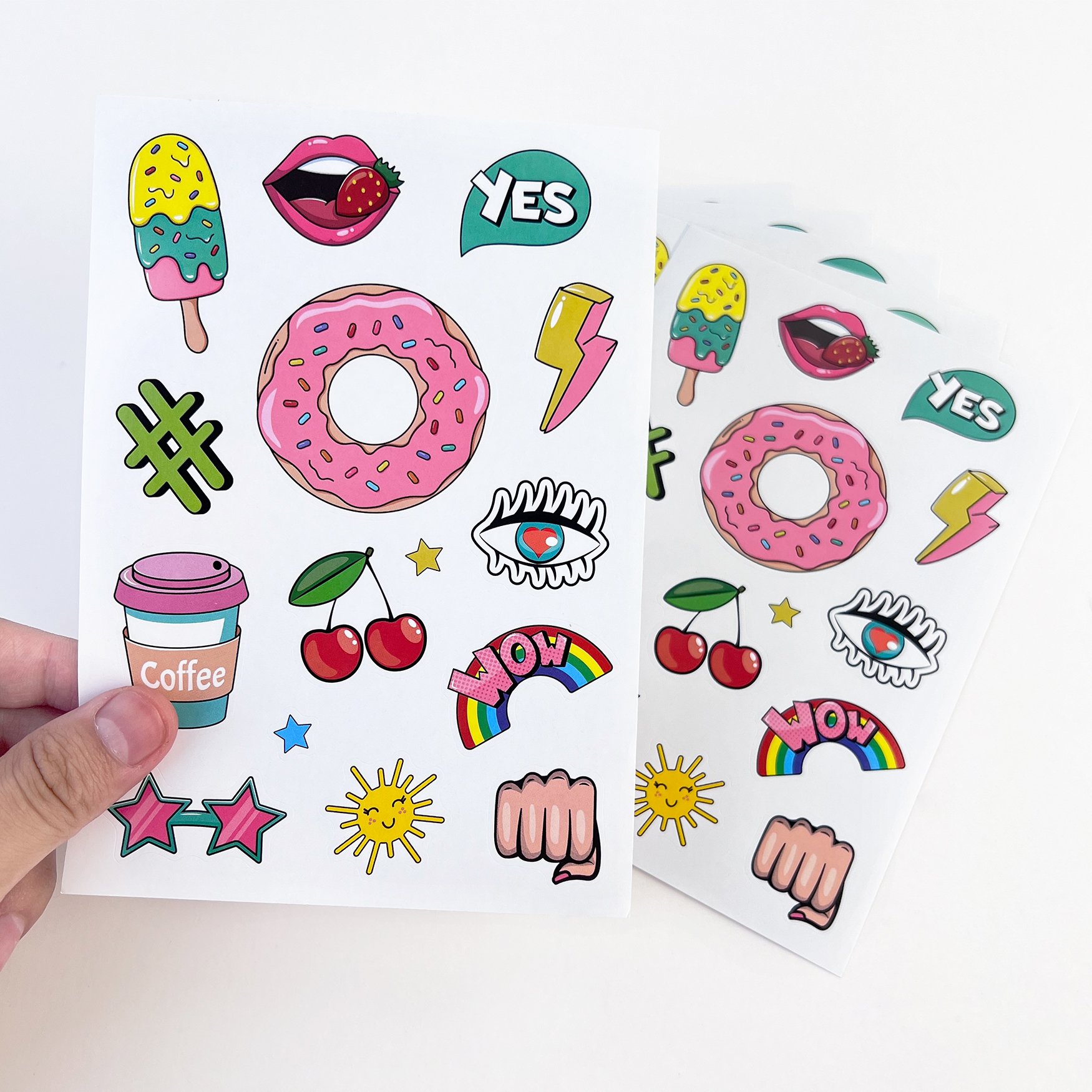 Custom Eco-friendly Adhesive Waterproof Holographic Brand Logo Die Cut Vinyl Paper Cute Kiss Cut Cartoon Sticker Sheet Custom