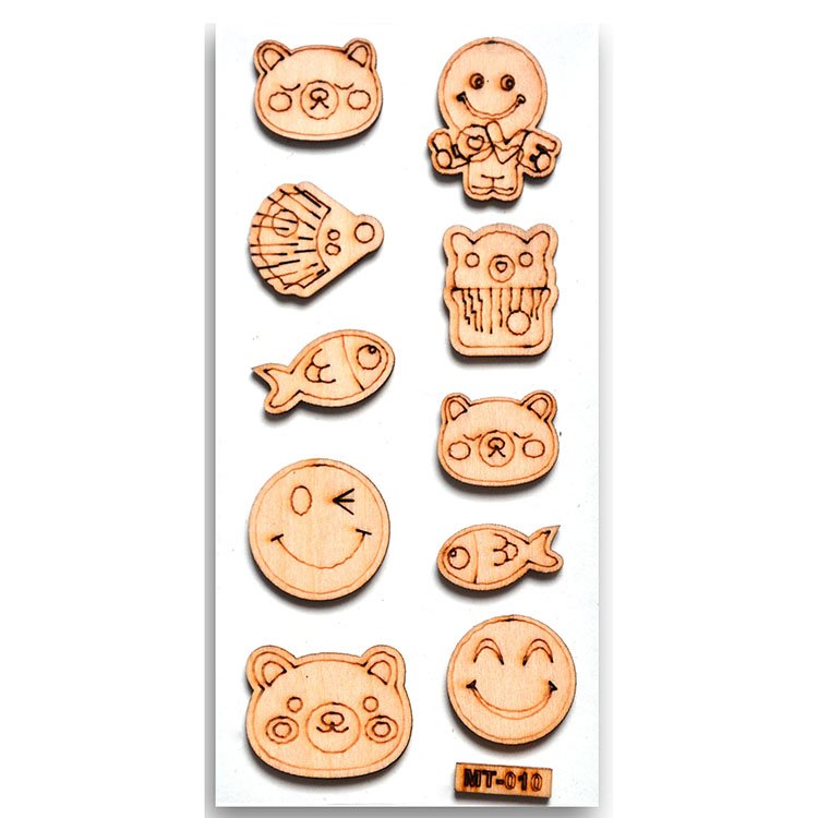 Cute Wooden Animal Cartoon Kawaii Waterproof Stickers Journal Wood primary Color Wooden Stickers