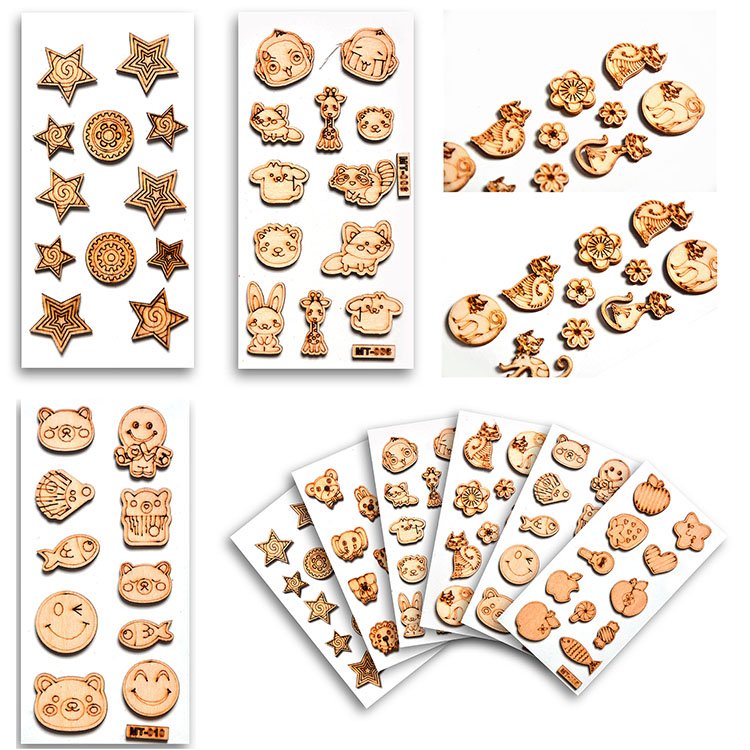Cute Wooden Animal Cartoon Kawaii Waterproof Stickers Journal Wood primary Color Wooden Stickers