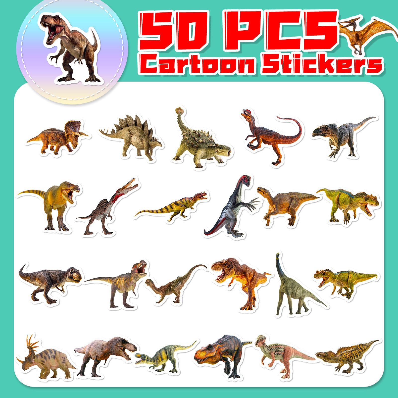Good Quality 50 antique dinosaur stickers cross-border new Amazon Express temu Jurassic dinosaur stickers