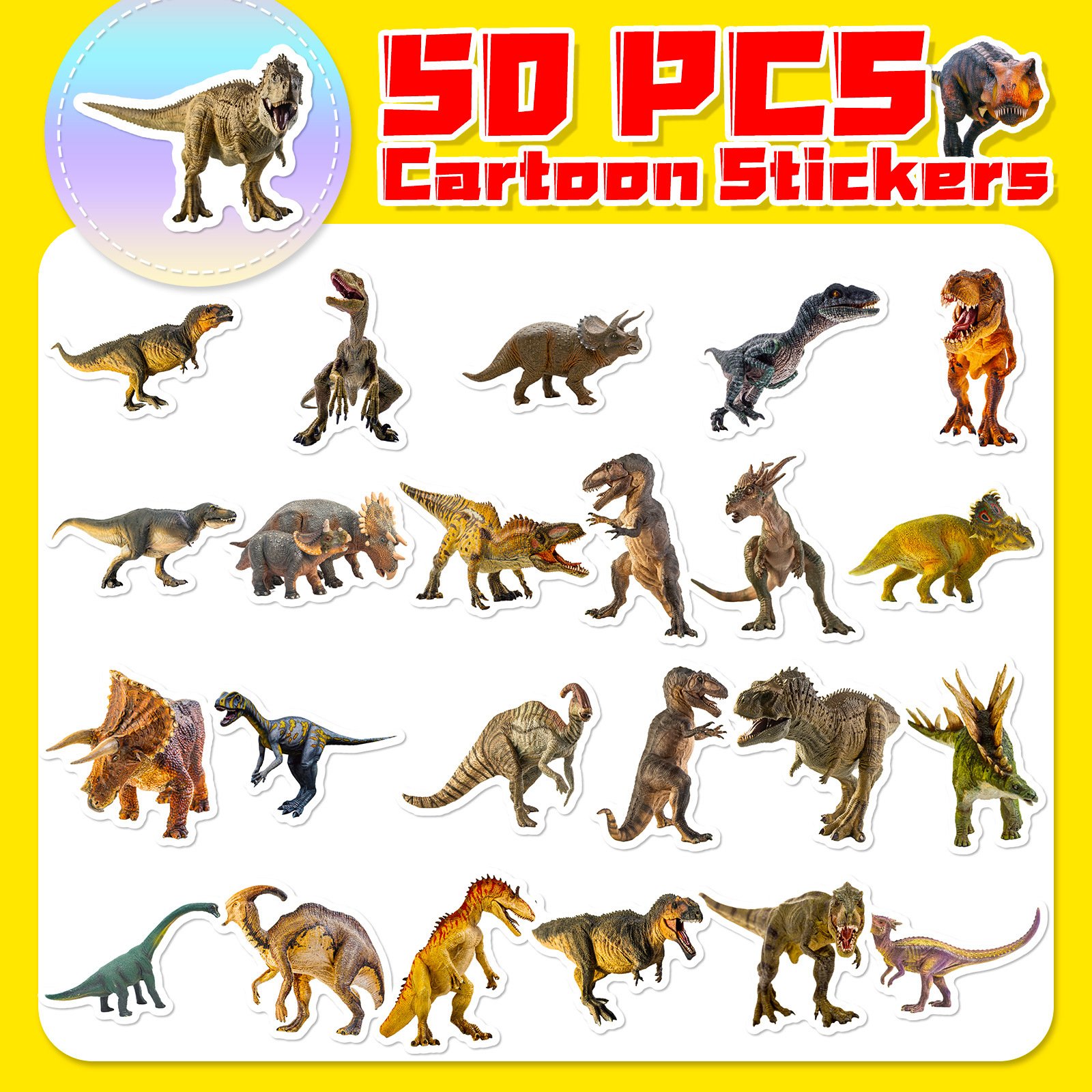 Good Quality 50 antique dinosaur stickers cross-border new Amazon Express temu Jurassic dinosaur stickers