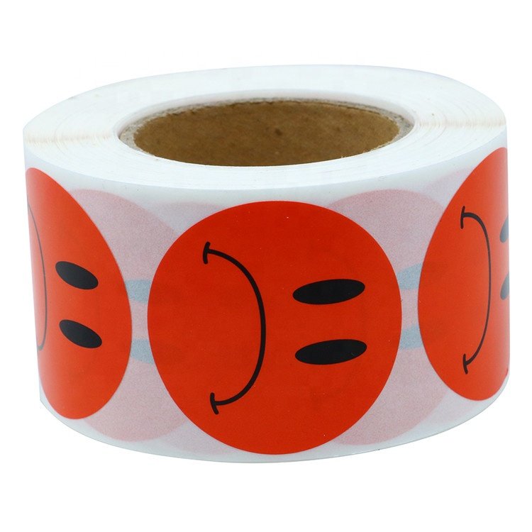 Hybsk Red Sad Face Frowned Unhappy Emotional Stickers 1.5" Round 500 Labels Per Roll