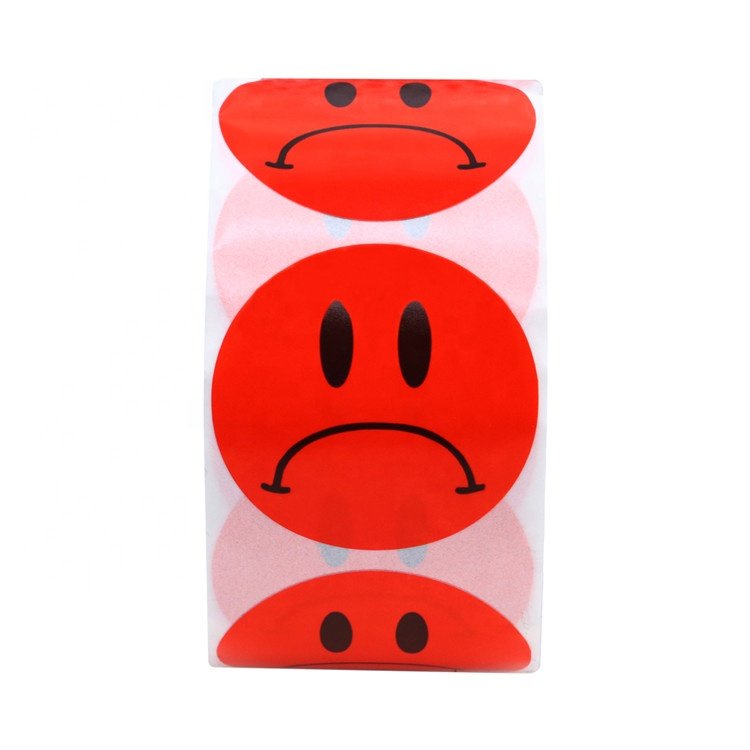 Hybsk Red Sad Face Frowned Unhappy Emotional Stickers 1.5" Round 500 Labels Per Roll