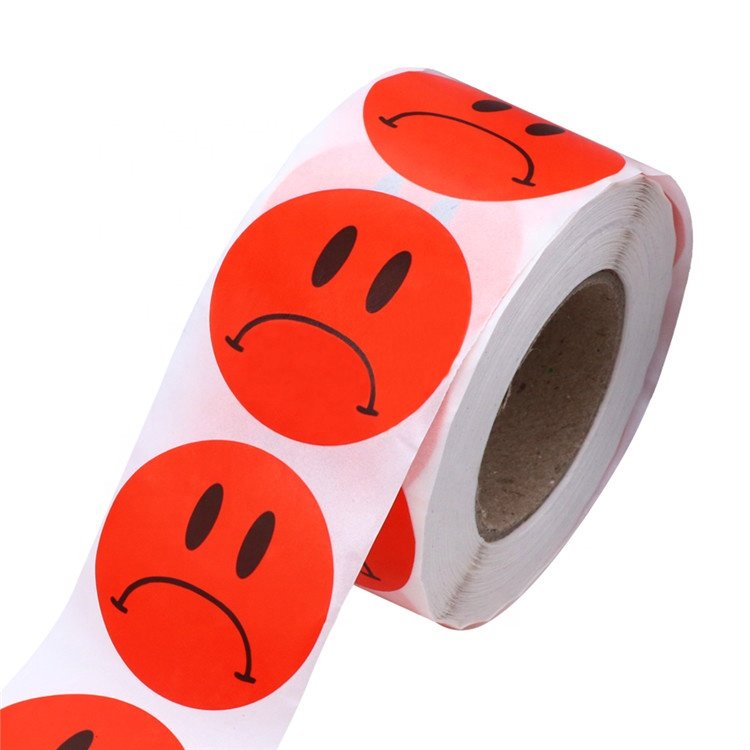 Hybsk Red Sad Face Frowned Unhappy Emotional Stickers 1.5" Round 500 Labels Per Roll