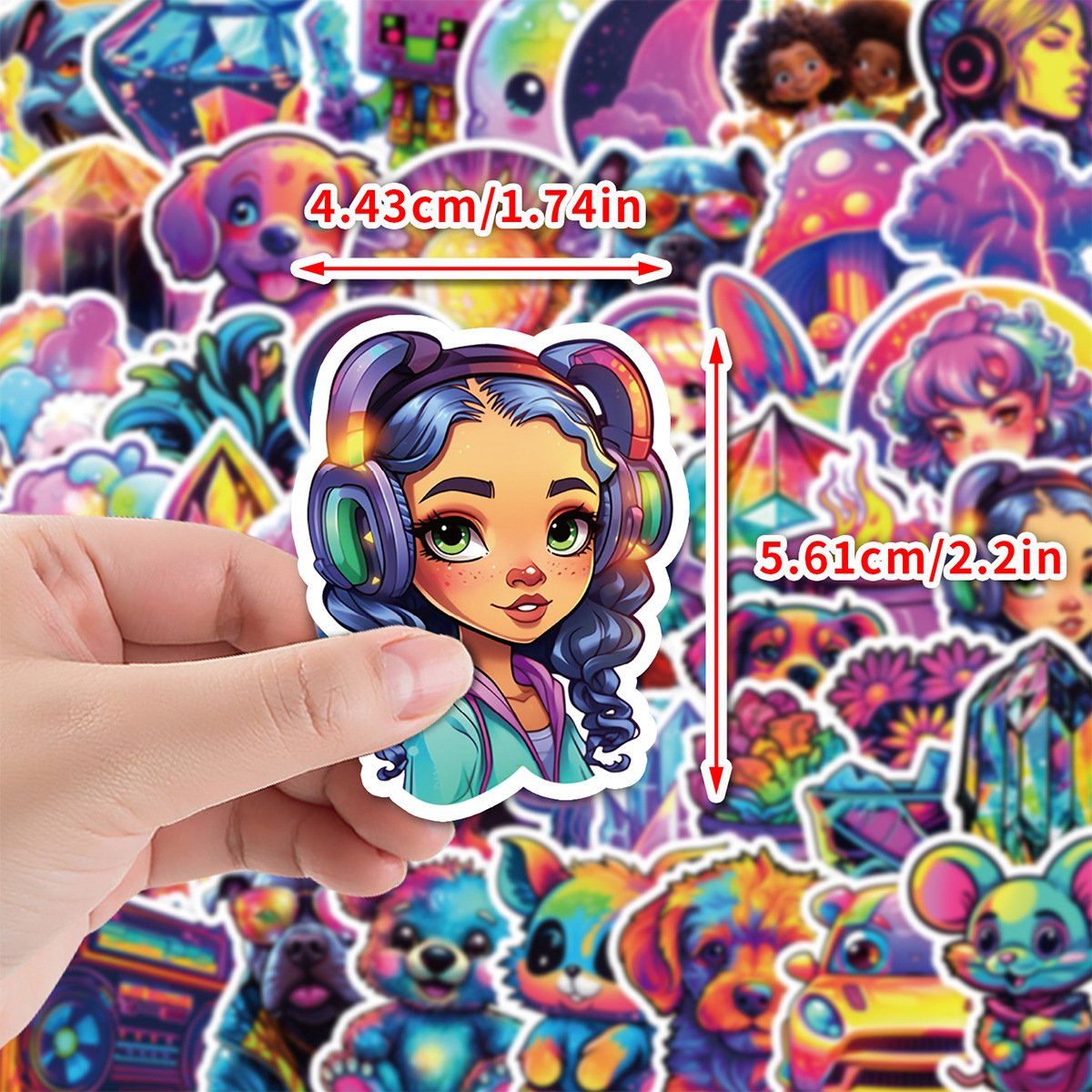 50PCS Cool random JDM colorful diamond cartoon animals flying fish sticker