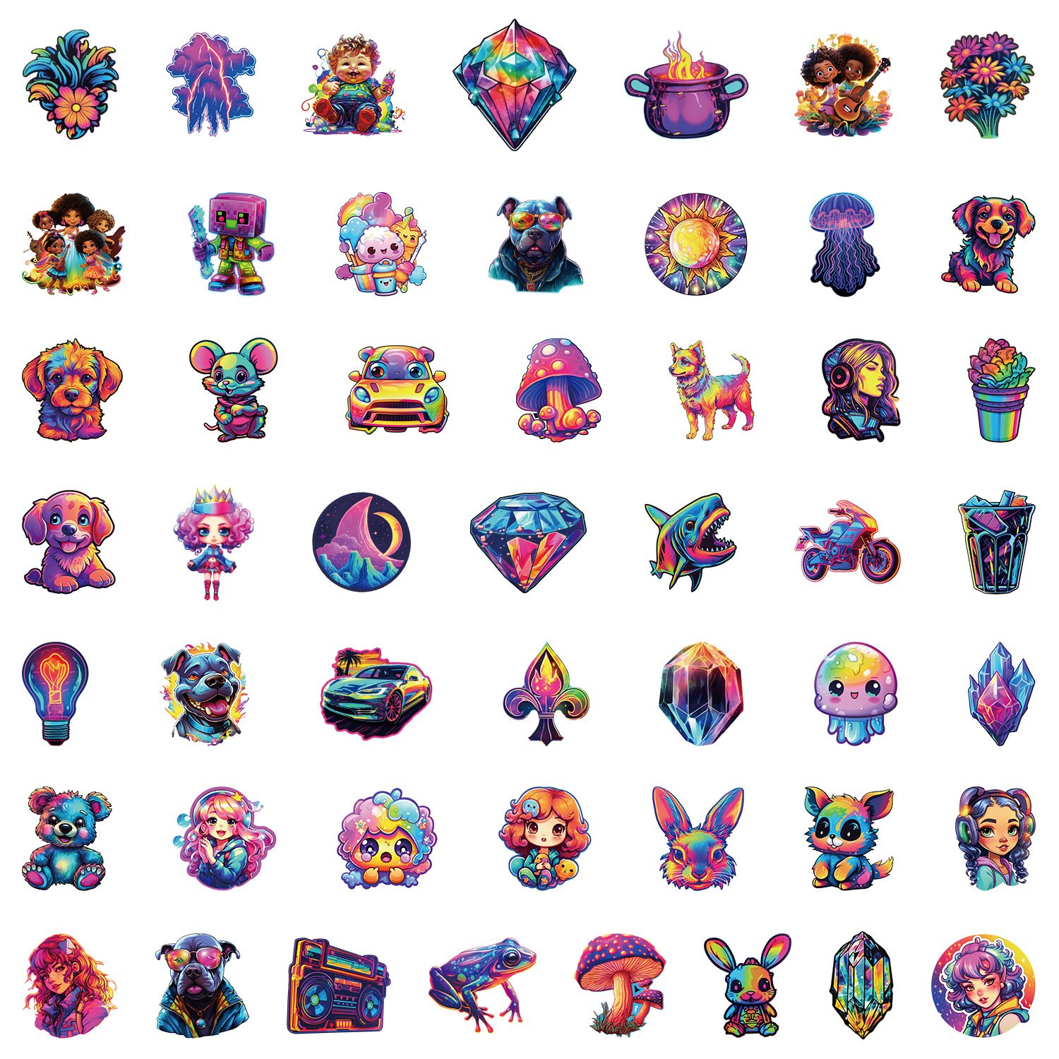 50PCS Cool random JDM colorful diamond cartoon animals flying fish sticker