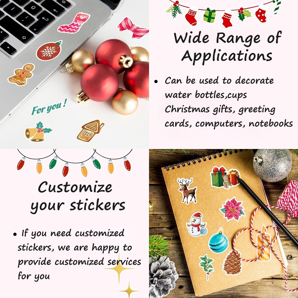 Custom Decorative Christmas Vinyl Gift Stickers For Kids Waterproof Die Cut Cartoon Sticker
