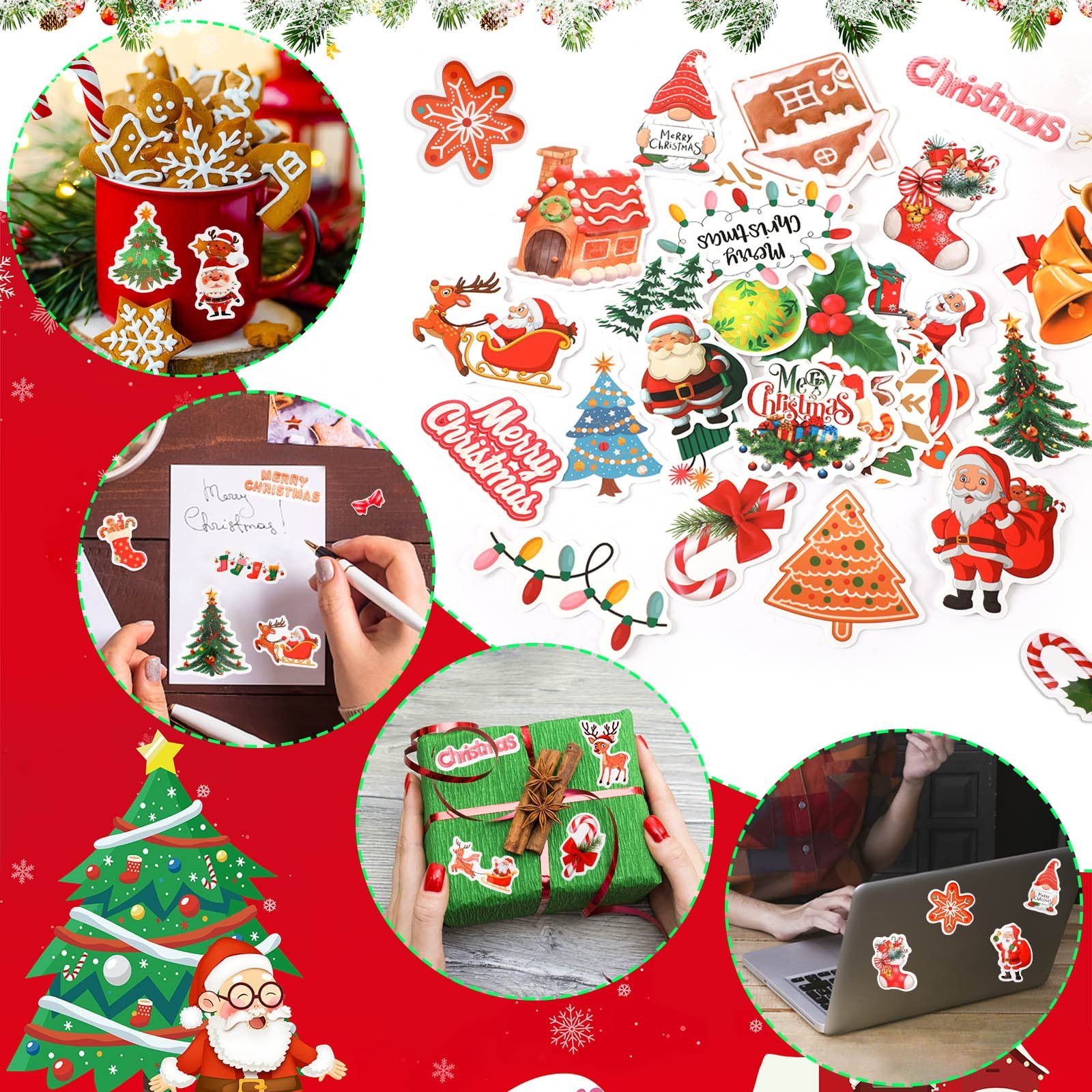 Custom Decorative Christmas Vinyl Gift Stickers For Kids Waterproof Die Cut Cartoon Sticker